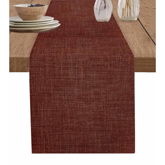 Dark Brown Burlap Cotton Table Runner 13x90 Inches Long, Vintage Country Monochrome Chocolate Color Farmhouse Table Runners, Outdoor Dining Tablecloths Decor for Baby Shower/Party/Wedding