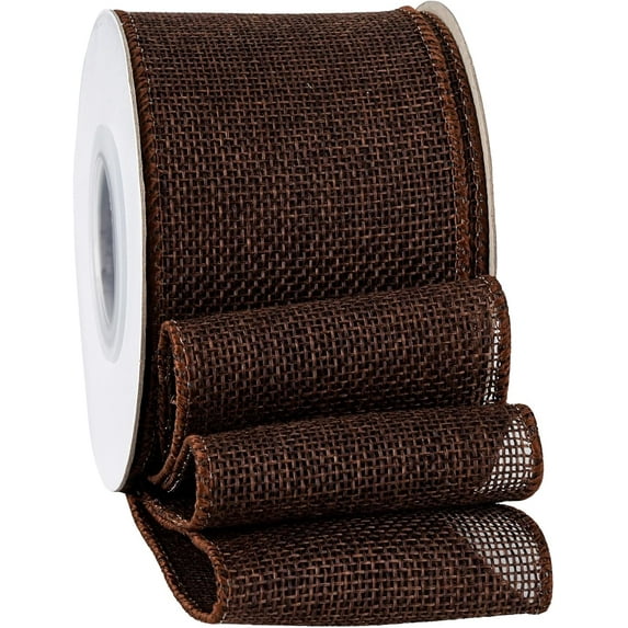 Dark Brown Burlap Wired Ribbon 2-1/2 Inch, Coffee Solid Ribbon with Wire Edge for Big Bow, Wreath, Christmas Tree, Outdoor Decoration, Gift Wrapping, 10 Yards/Roll.