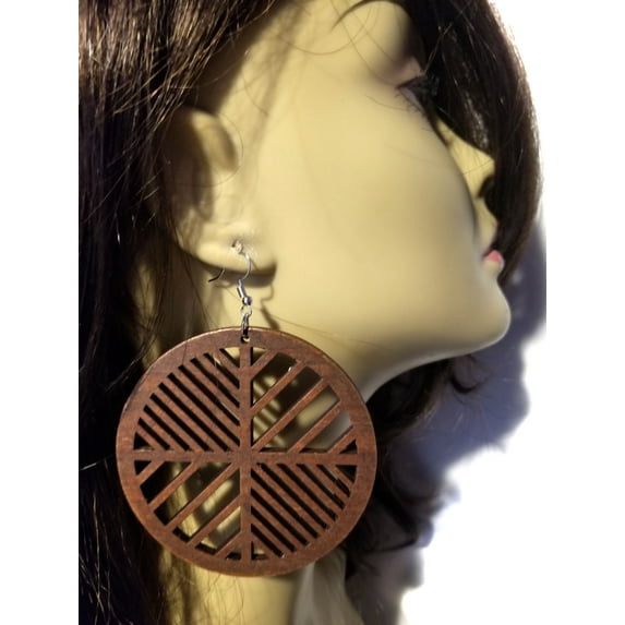 Dark Brown Chevron Wood Earrings 2.75 inch Hoop Earrings Lightweight