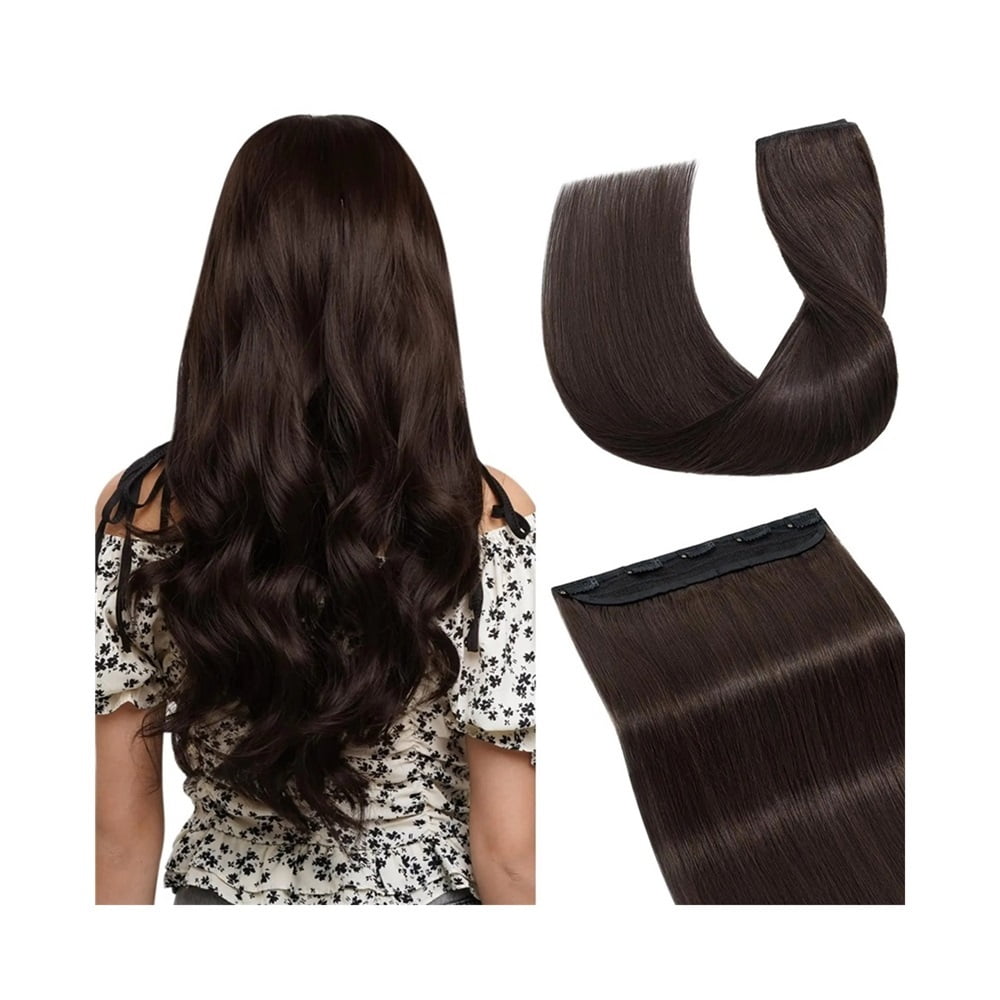 Dark Brown Clip in Extensions One-piece 5 Clips Straight Clip Human Hair Half Head Wide Standard 120g