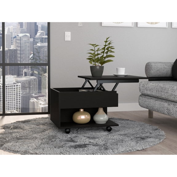 Dark Brown Coffee Table With Lifting Function, Concealed Storage, Spacious Surface, Locking Wheels, Contemporary Look Liftable Top, Brown, Wheel Mechanism,
