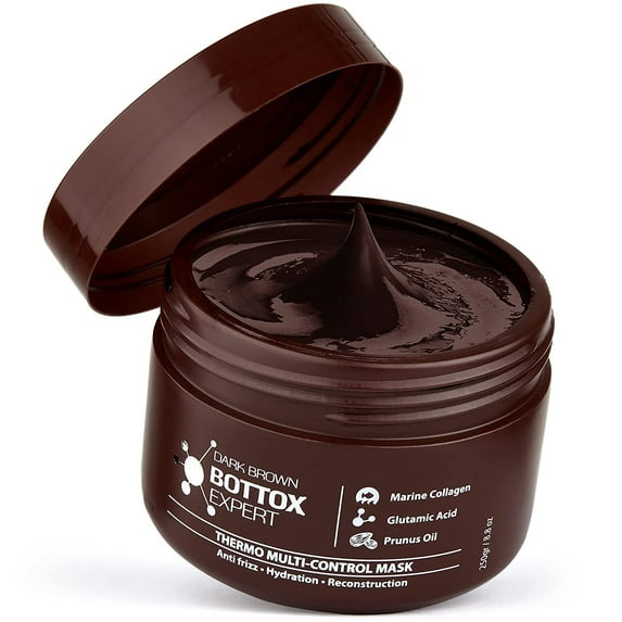 Dark Brown Color Brazilian Hair Botox 8.8 oz - Color Depositing Mask - Marine Collagen and Almond Oil - Formaldehyde-Free - Repairs the Hair Elasticity & Flexibility, Softens, Moisturizers