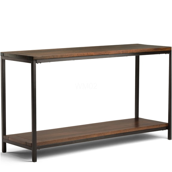 Dark Brown Console Sofa Table, Solid Wood Entryway Table with Industrial Metal Frame for Living Room, Bedroom, or Den