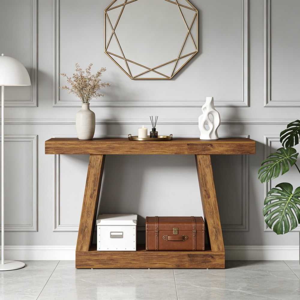 Dark Brown Console Table, 55.1” Narrow Sofa Table with Dual-Tier Storage, 55 LBS Load Capacity, Anti-Tip Kit, Scratch-Resistant Melamine for Entryway Living Room