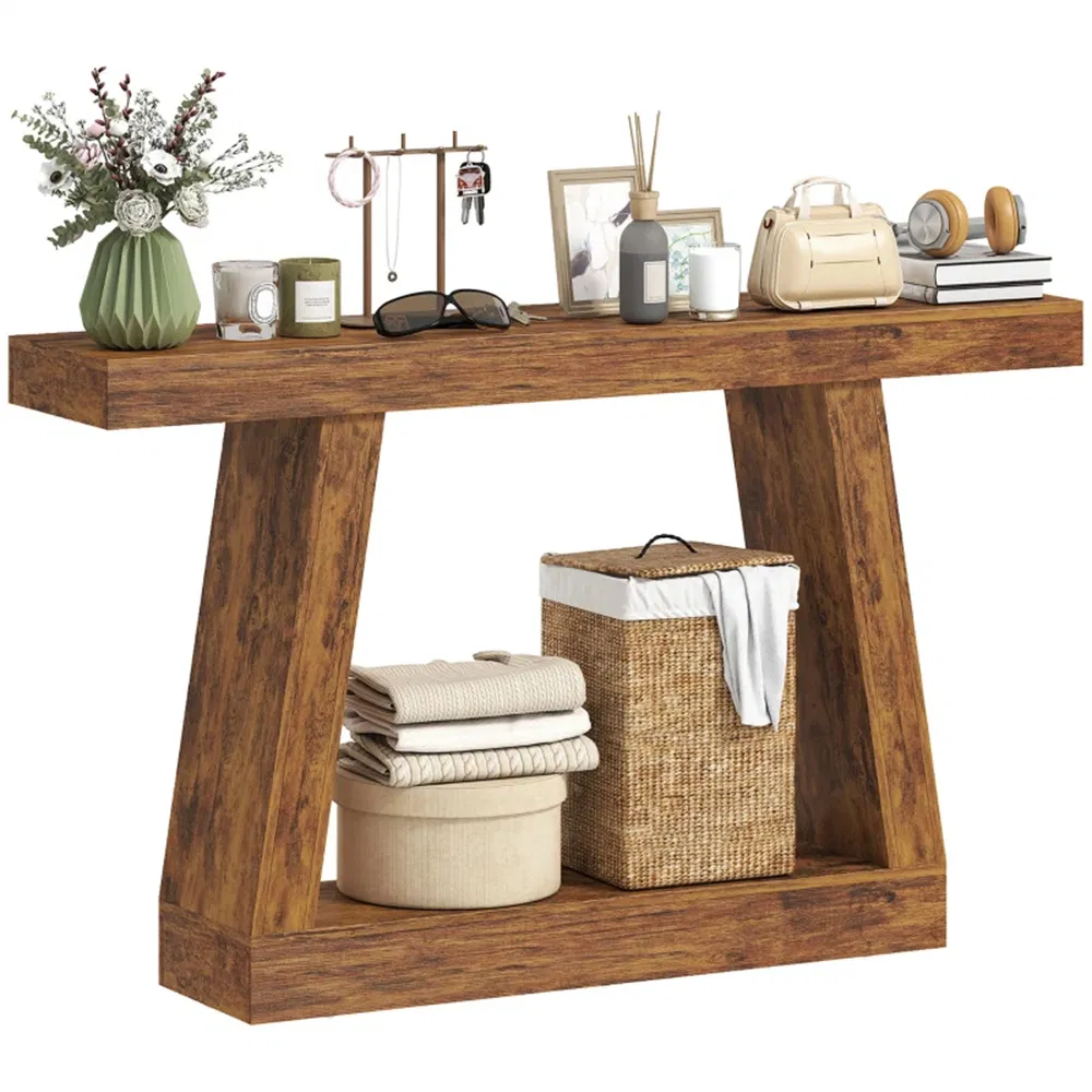 Dark Brown Console Table with Storage, Entryway Table Narrow Sofa Table for Hallway Lobby Living Room Entrance