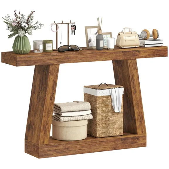 Dark Brown Console Table with Storage, Entryway Table Narrow Sofa Table for Hallway Lobby Living Room Entrance