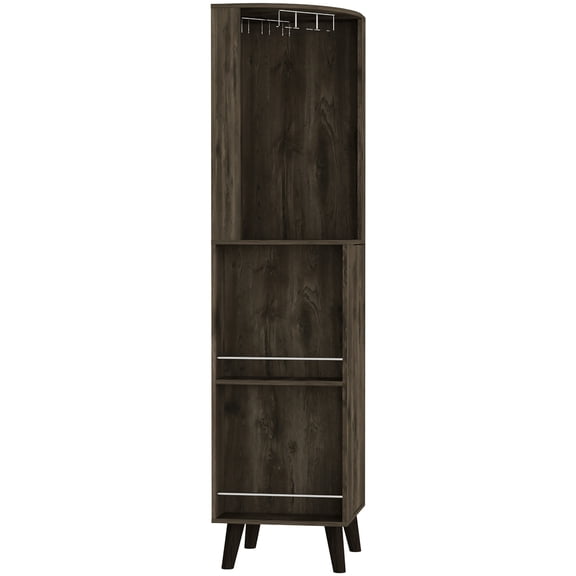 Dark Brown Corner Bar Cabinet With Cup Rack And Versatile Storage For Home Modern Living Room Practical