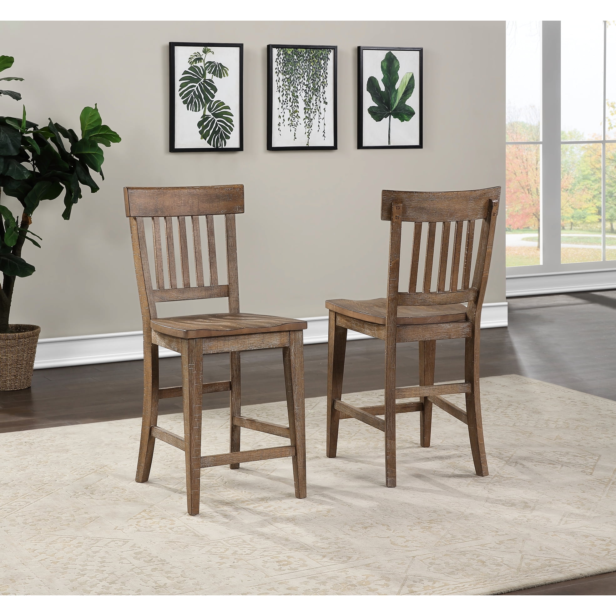 Dark Brown Counter Chair (2), Rustic Wooden Seat For Extra Comfort And ...