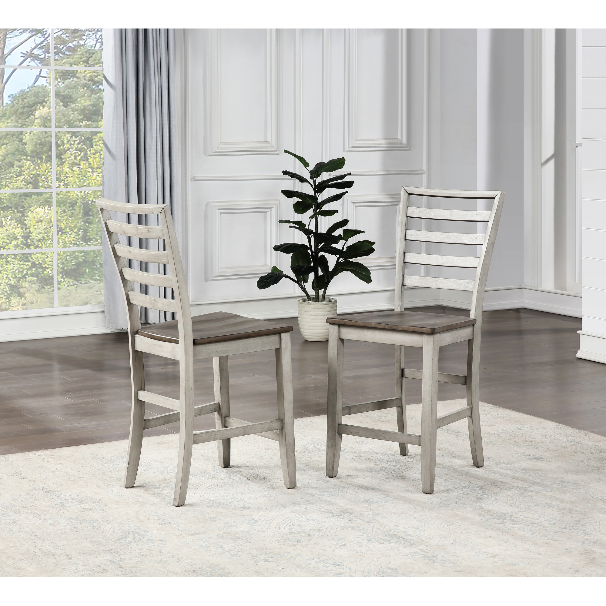 Dark Brown Counter Chairs (2) - Asian Hardwood Solids, Ladderback Seat ...