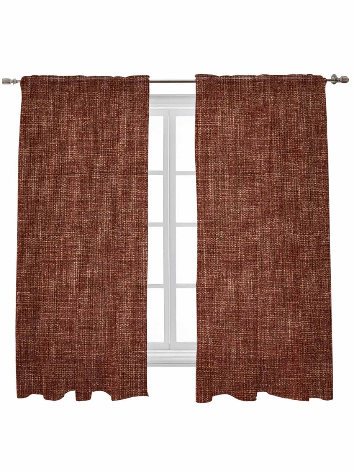 Dark Brown Curtains 63 Inch Length,Sheer Curtains for Bedroom Living Room Window Vintage Country Monochrome Chocolate Color Rod Pocket Drapes Kitchen Curtains Small Half Window 42"x63" 2 Panels