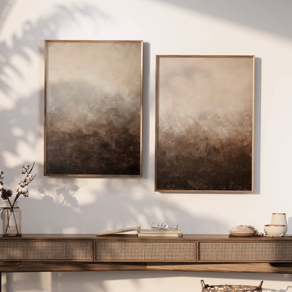 Dark Brown Earthy Abstract Moody Brush Strokes Neutral Wall Art Set 2 Stretched Canvas 16x24