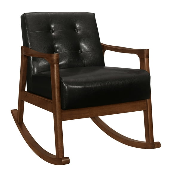 Dark Brown Faux Leather Rocking Chair Solid Wood Frame Contemporary Design Armrest Modern