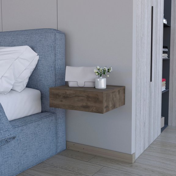 Dark Brown Floating Night Table | Drawer for Small Things | Bedroom Decor