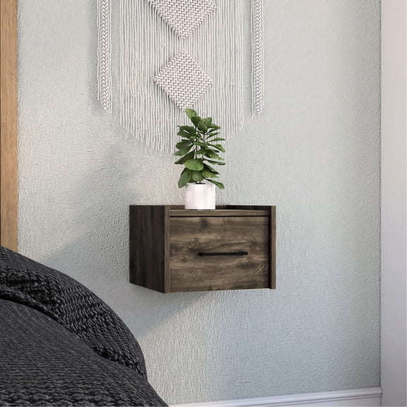 Dark Brown - Floating Wall Design - Living Room End Table - Optimize Limited Floor Space
