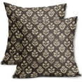 thumbnail image 1 of Dark Brown Floral Block Print Pillow Covers 20x20 Inch Set of 2, Vintage Flower Pattern Decorative Throw Pillowcases Outdoor Farmhouse Cushion Covers Spring Summer Rustic Sofa Couch Bed Decor, 1 of 6