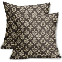 Dark Brown Floral Block Print Pillow Covers 20x20 Inch Set of 2, Vintage Flower Pattern Decorative Throw Pillowcases Outdoor Farmhouse Cushion Covers Spring Summer Rustic Sofa Couch Bed Decor