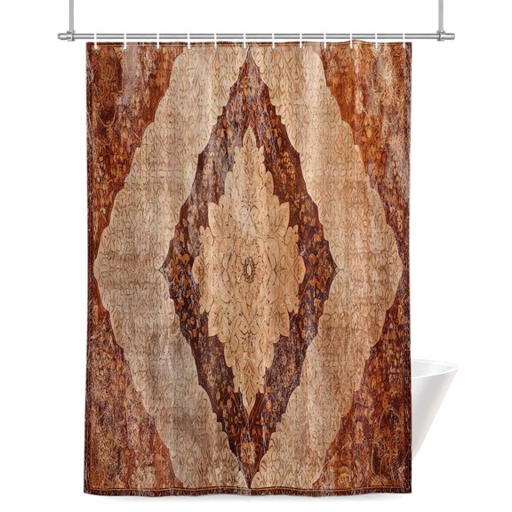 Dark Brown Floral Shower Curtain, Medieval Ethnic Turkish Retro Waterproof Shower Curtain Set with 12 Hooks Lightweight Bath Curtains Fabric Bathroom Decor 36x78 Inches