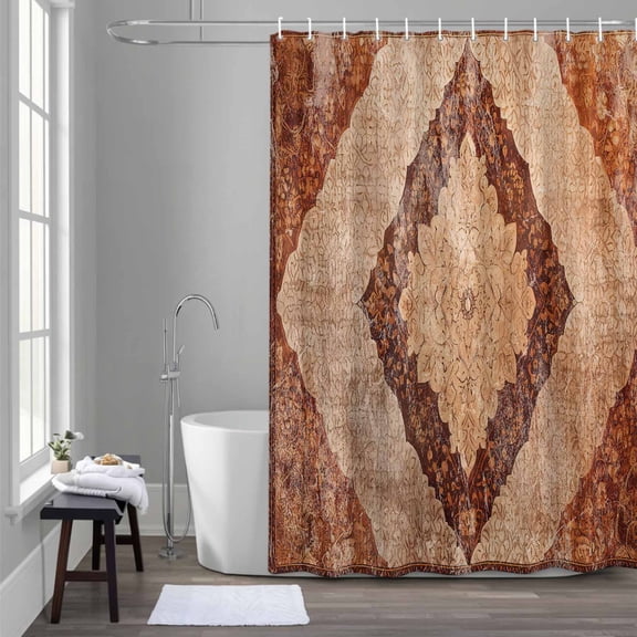 Dark Brown Floral Shower Curtain for Bathroom Decor, Medieval Ethnic Waterproof Fabric Shower Curtain, 72"x72" Set with 12 Hooks