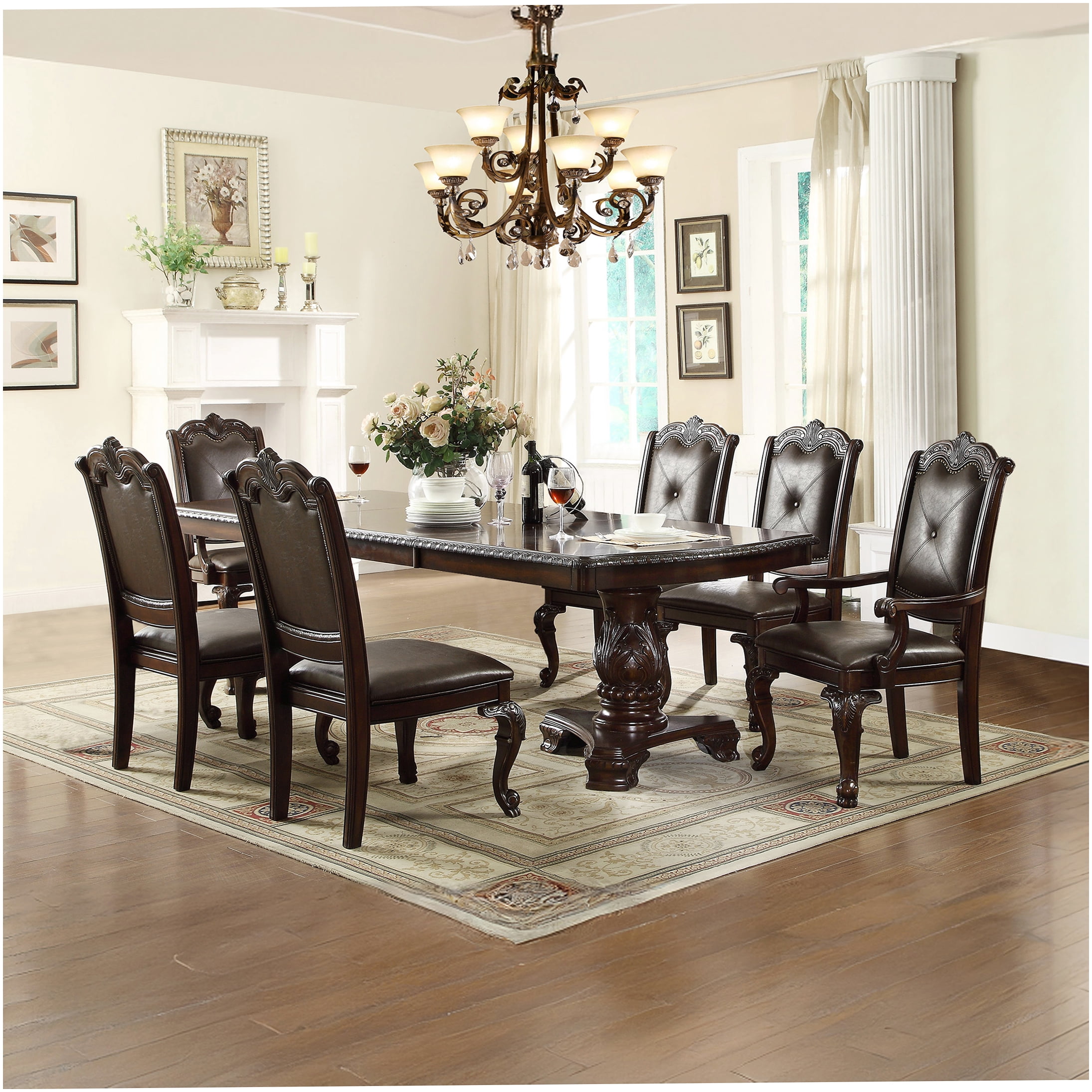Dark Brown Formal 7pc Rectangular Dining Set with Extendable Table ...