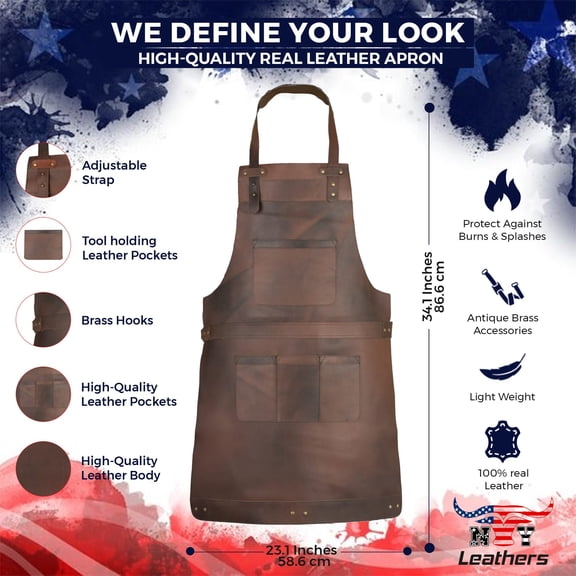 Dark Brown Full Grain Leather Apron Butcher Apron -Cook Apron -BBQ Apron -Cooking Apron - Wood work Apron - Cheff Apron - BBq Grill Gift