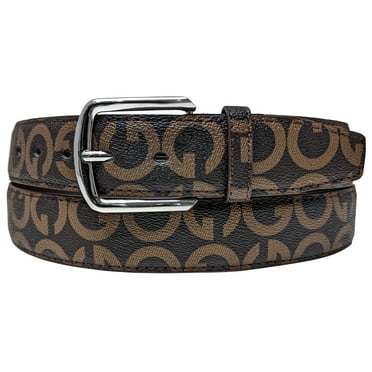 Dark Brown G Logo Style Designer Leather Belt with Silver Chrome Metal Buckle