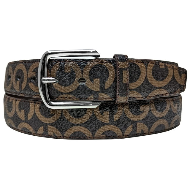 Dark Brown G Logo Style Designer Leather Belt with Silver Chrome Metal Buckle