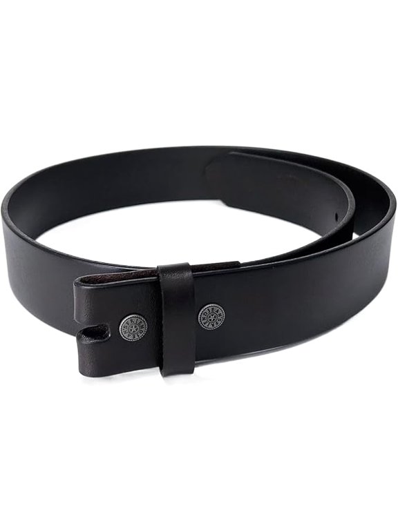 Dark Brown Genuine Leather Belt Strap with Snap, Snap-On Replacement Belt for Men's Buckles Fitting for Waist Size 2XL (44-47 inch)