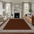 thumbnail image 1 of Dark Brown Geometric 6x9 Area Rugs, White Greek Key Design Abstract Modern Art Non-Skid Rubber Backing Large Rectangle Rugs - Living Room Bedroom Home Office, Indoor Floor Mat Carpets Washable Rug, 1 of 9