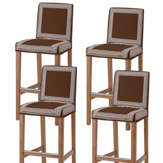 Dark Brown Geometric Bar Stool Cover Set of 4, White Greek Key Design Abstract Modern Art Stretch Bar Chair Cover, Removable Washable Counter Stool Chair Slipcover for Kitchen Dining Room Cafe