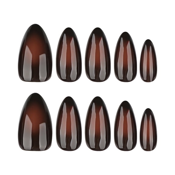 Dark Brown Gradient Solid Press on Nails, Medium Pointed Almond Glossy Finish False Nails, 24 Count