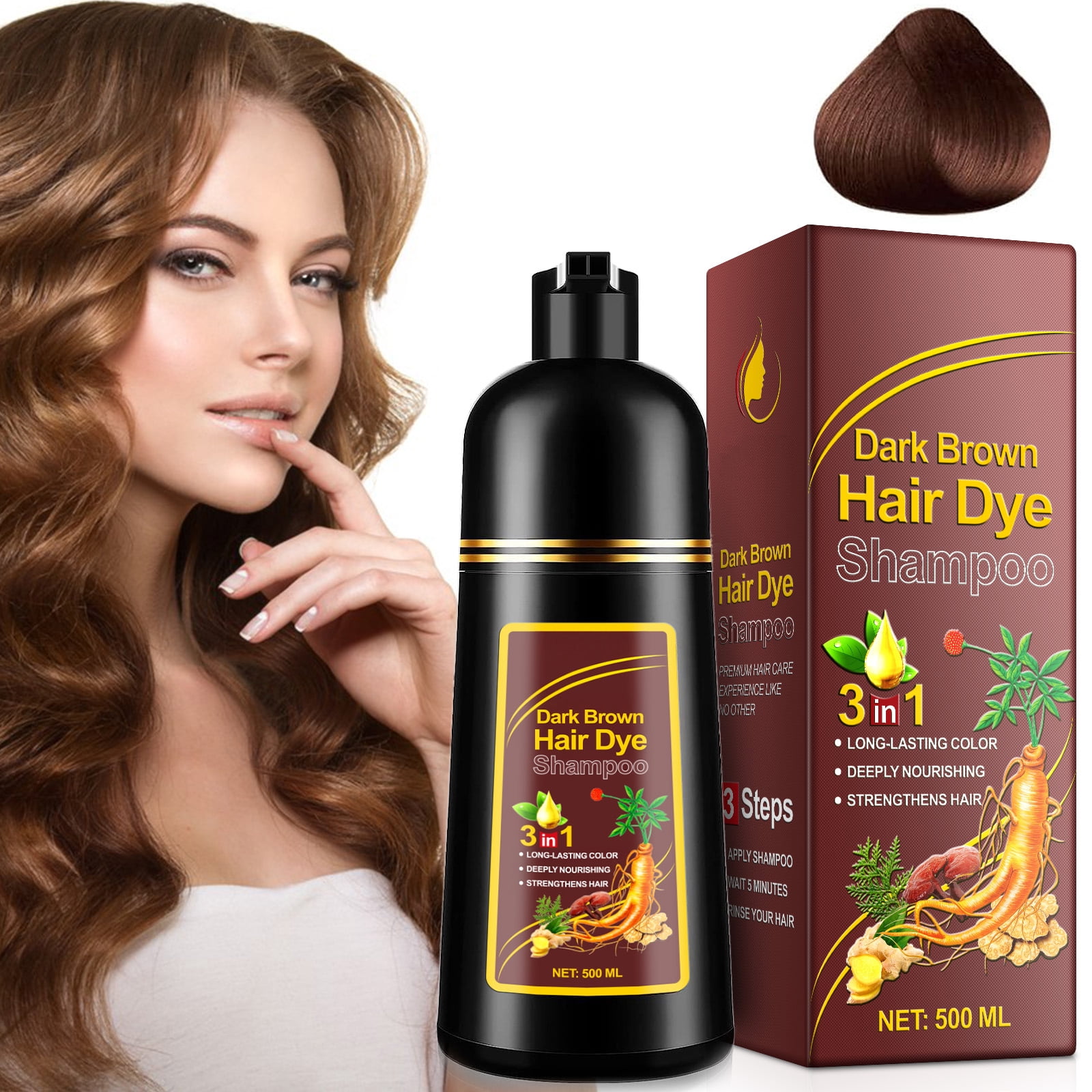 Dark Brown Hair Dye Shampoo 3 in 1 Hair Color Shampoo for Women