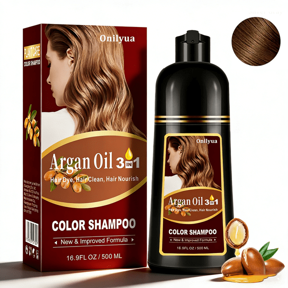 Dark Brown Argan Oil Hair Dye Shampoo, 3 in 1Hair Coloring Shampoo, Hair Color Tool Kit with Gloves, 16.9 Fl Oz