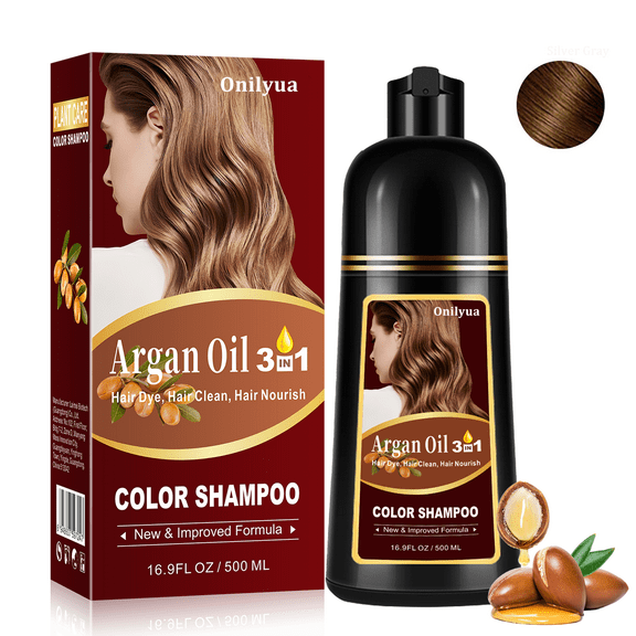 Dark Brown Argan Oil Hair Dye Shampoo, 3 in 1Hair Coloring Shampoo, Hair Color Tool Kit with Gloves, 16.9 Fl Oz