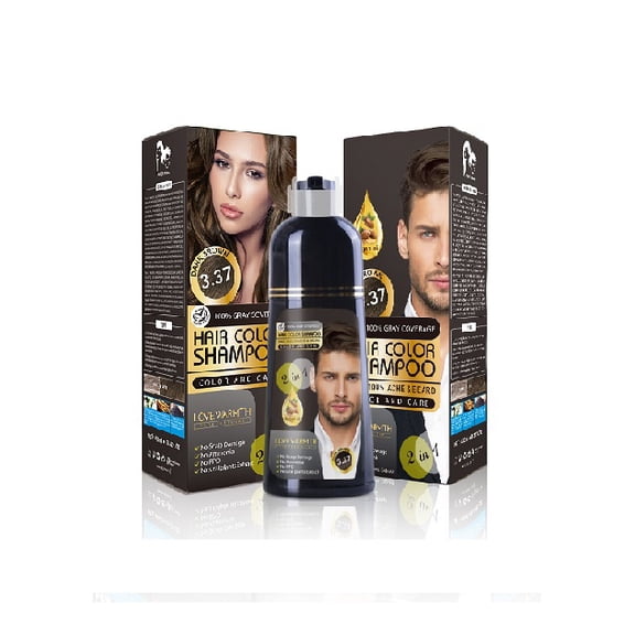 Dark Brown Hair Dye Shampoo for Hair, Beard & Mustache 400ml Natural, Ammonia-Free for Men & Women