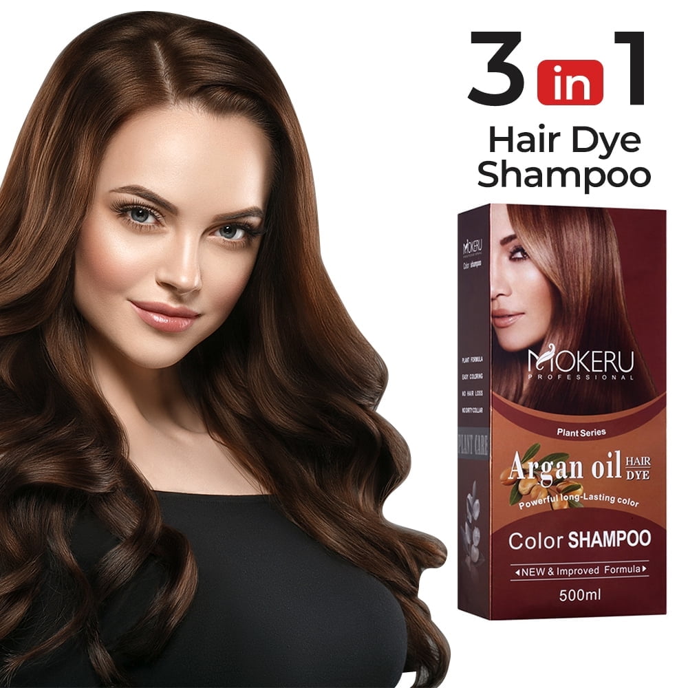 3-in-1 Dark Brown Hair Dye Shampoo for Men & Women, Dry