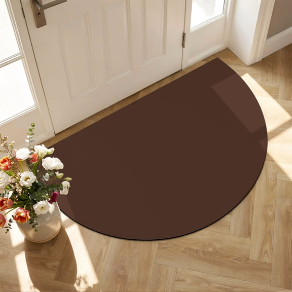 Dark Brown Half Circle Door Mat Front Door Mat, Brown Solid Color Background Autumnal Dark Academia Non Slip Washable Doormats Absorbent Welcome Low Profile Floor Mats for Indoor, 16" x 24"
