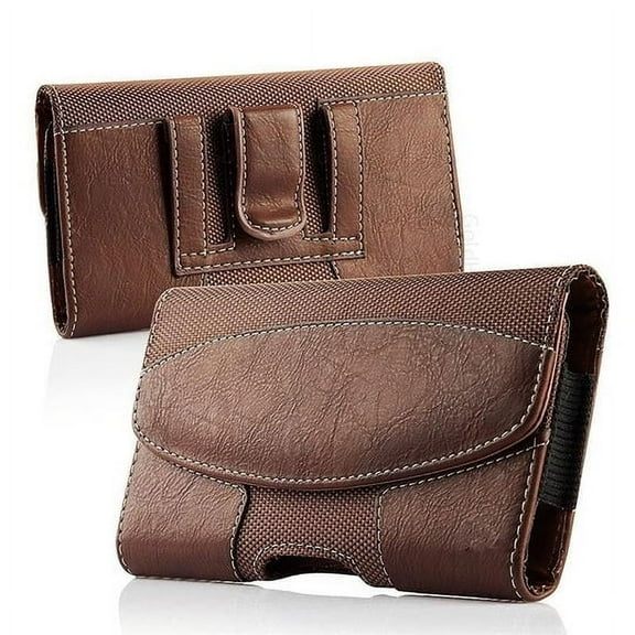 Dark Brown Horizontal Leather Belt Loop Case is Compatible with TCL 30 V, TCL 30 XE, TCL 30 XL with any cover on