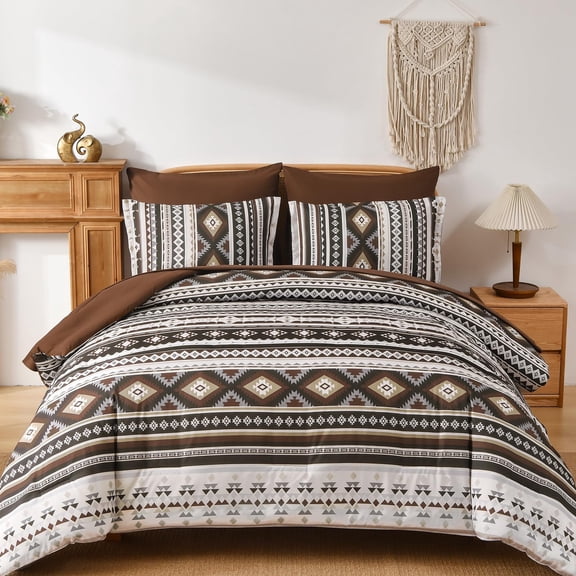 Dark Brown King 7-Piece Aztec Striped Bedding Comforter Set