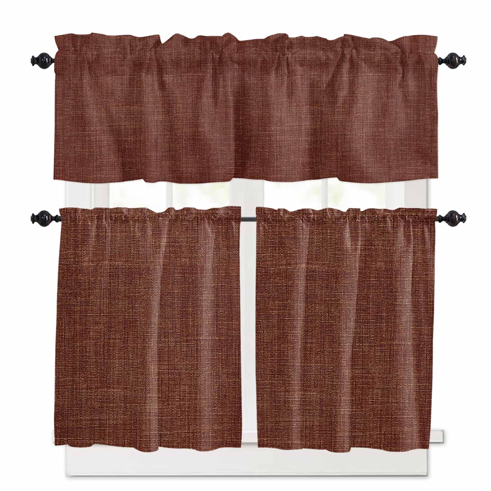 Dark Brown Kitchen Curtains Set for Windows 3 Pieces,36 Inch Length ...