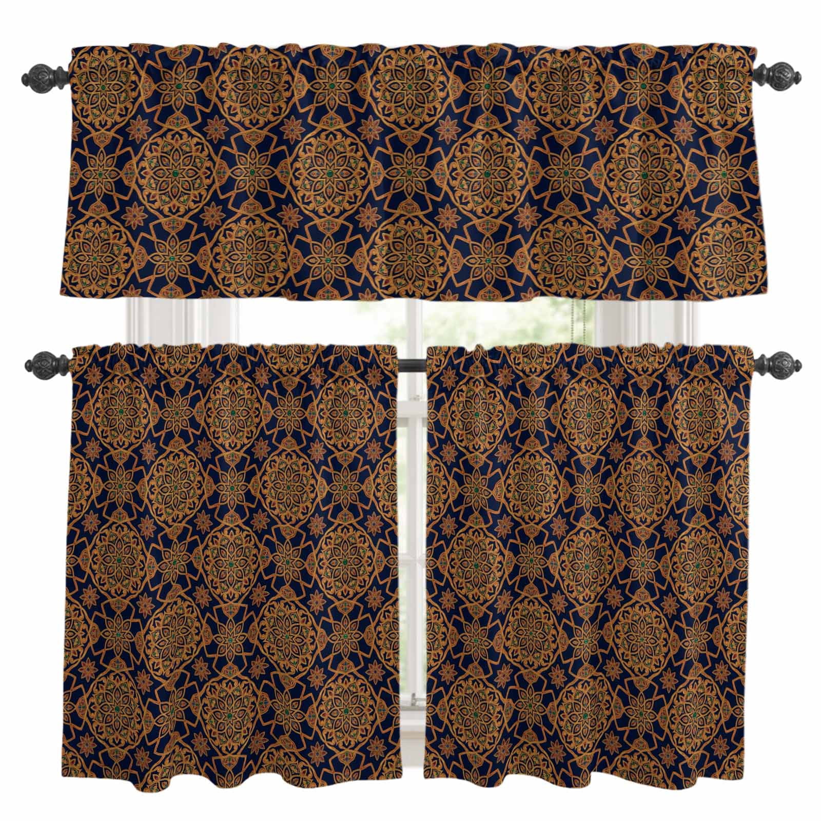 Dark Brown Kitchen Curtains Sets for Windows 24 Inch Length, Vintage ...