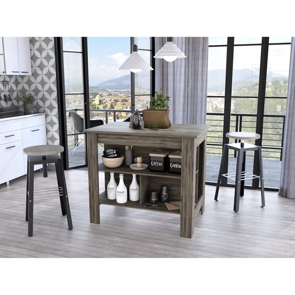 Dark Brown Kitchen Island With Three Shelves For Enhanced Organization Functional 3-shelf A Productive