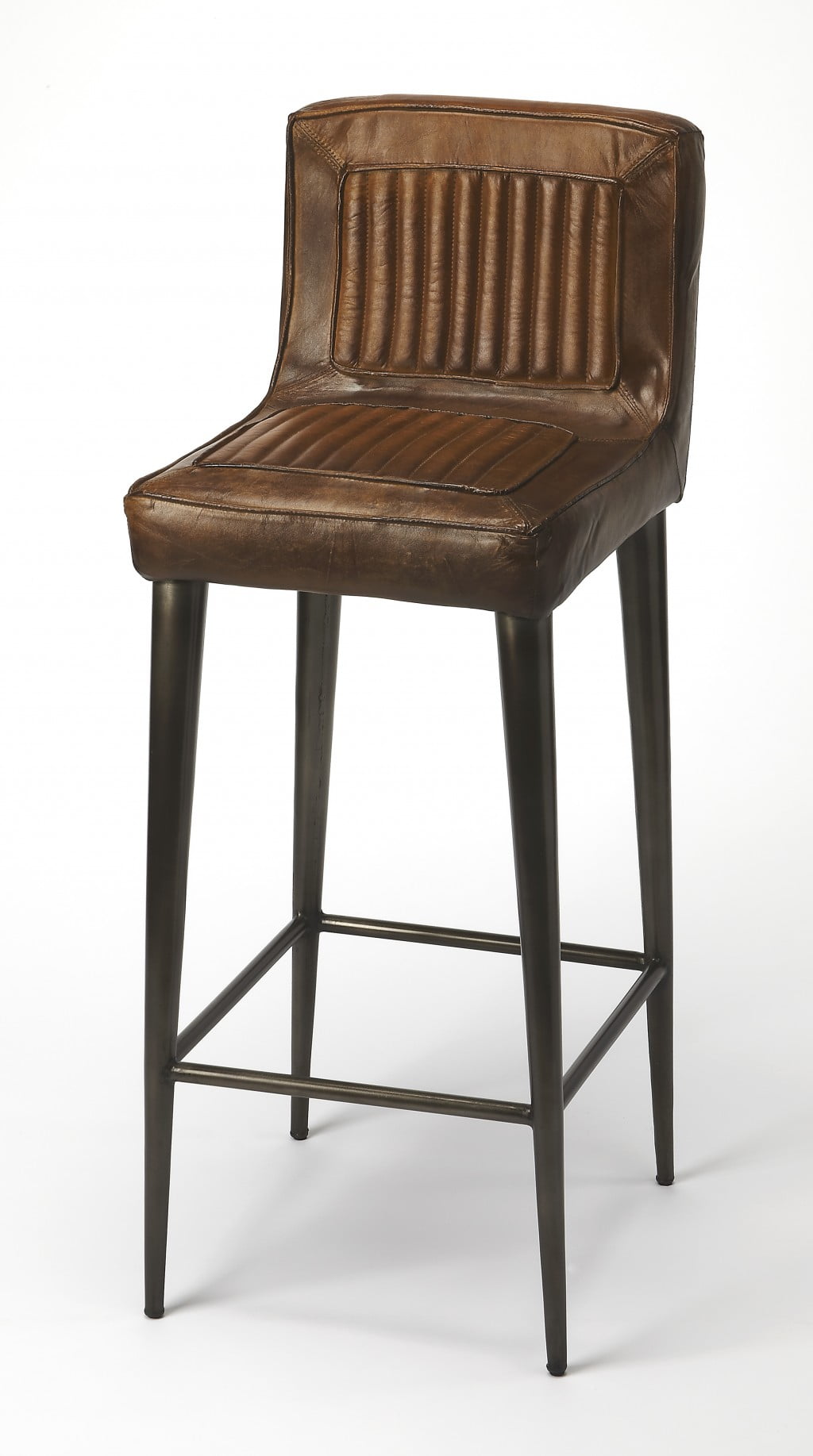 Vintage Car Seat Inspired Dark Brown Leather Bar Stool