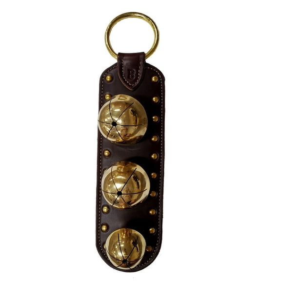 Dark Brown Leather Strap with 3 Rump Bells Sleigh Bell Door Hanger Made in USA
