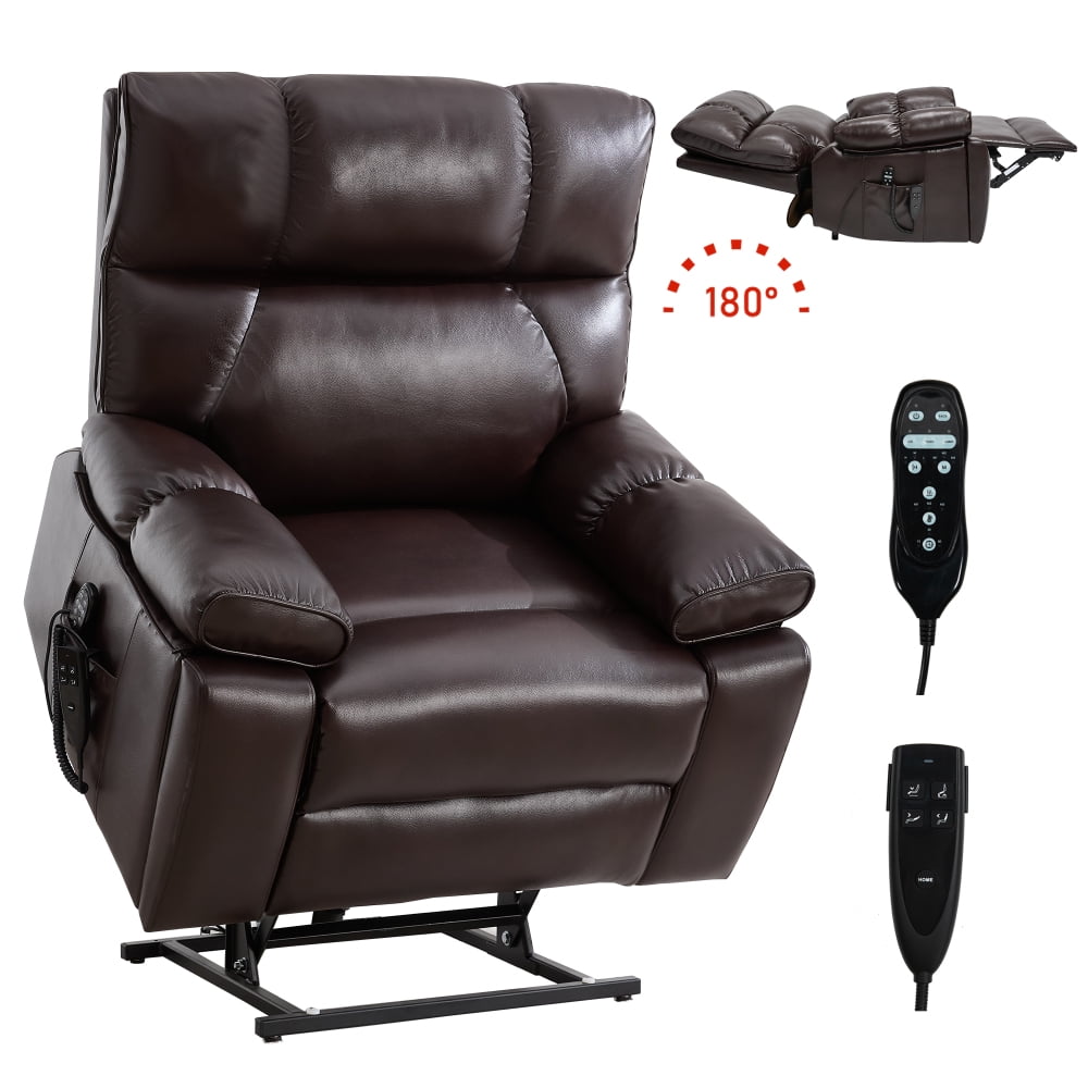Dark Brown Leatheraire Power Lift Recliner with Heat/Massage, Dual Motor, 350LBS Weight Capacity, Includes Cup Holders