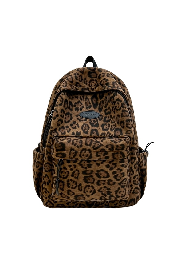 Dark Brown Leopard Print Casual Backpack for School Medium Capacity Water Resistant Fabric for Travel Everyday Use Carry Books and Daily Essentials for Students and Commuters