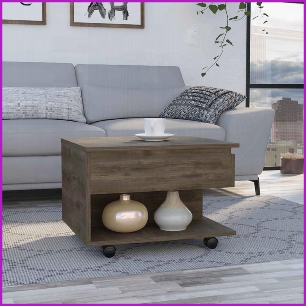 Dark Brown Lift Top Coffee Table with Concealed Storage, Locking Wheels ...