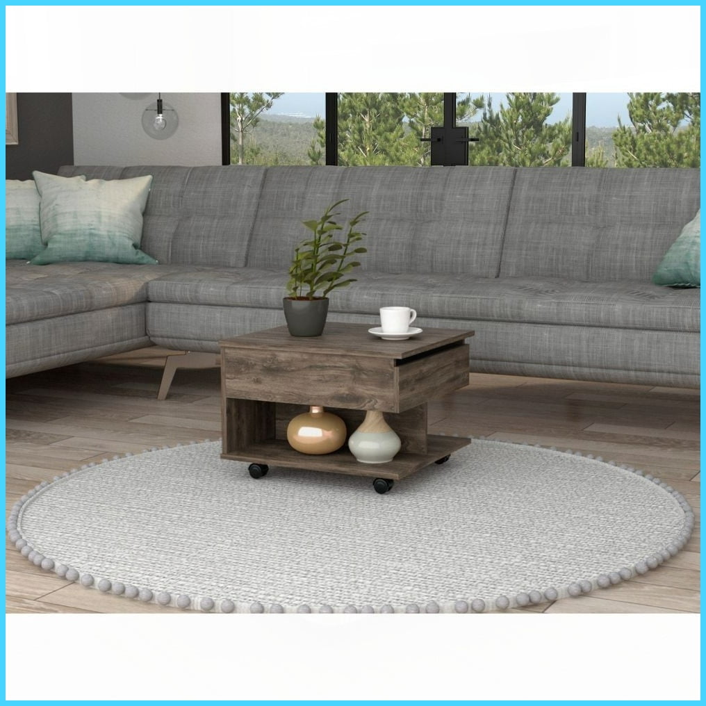 Dark Brown Lift Top Coffee Table with Locking Casters & Shelf, Space ...