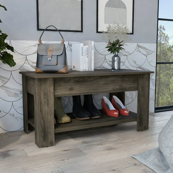 Dark Brown Lift Top Storage Bench For Entryway - Keep Your Space Tidy Efficient In Table With Foldable Partition