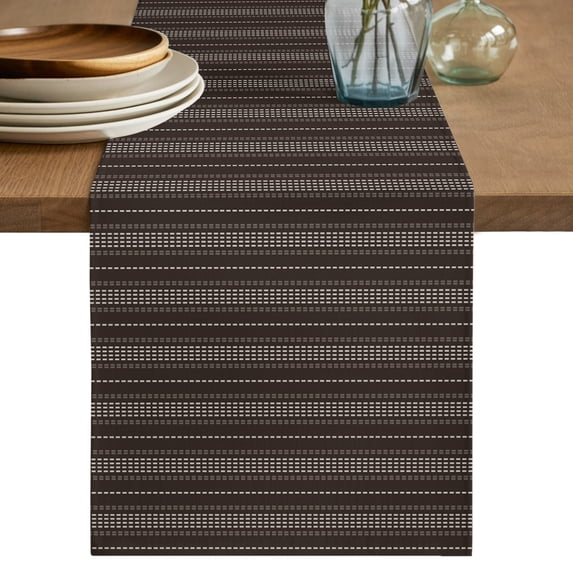 Dark Brown Line Striped Short Table Runner 36 Inches Long,Farmhouse Brown Stripes Cotton Linen Table Runners Dresser Scarves,Fabric Tabletop Scarf Furniture Cover for Home Dinner Party Decor 13"x36"