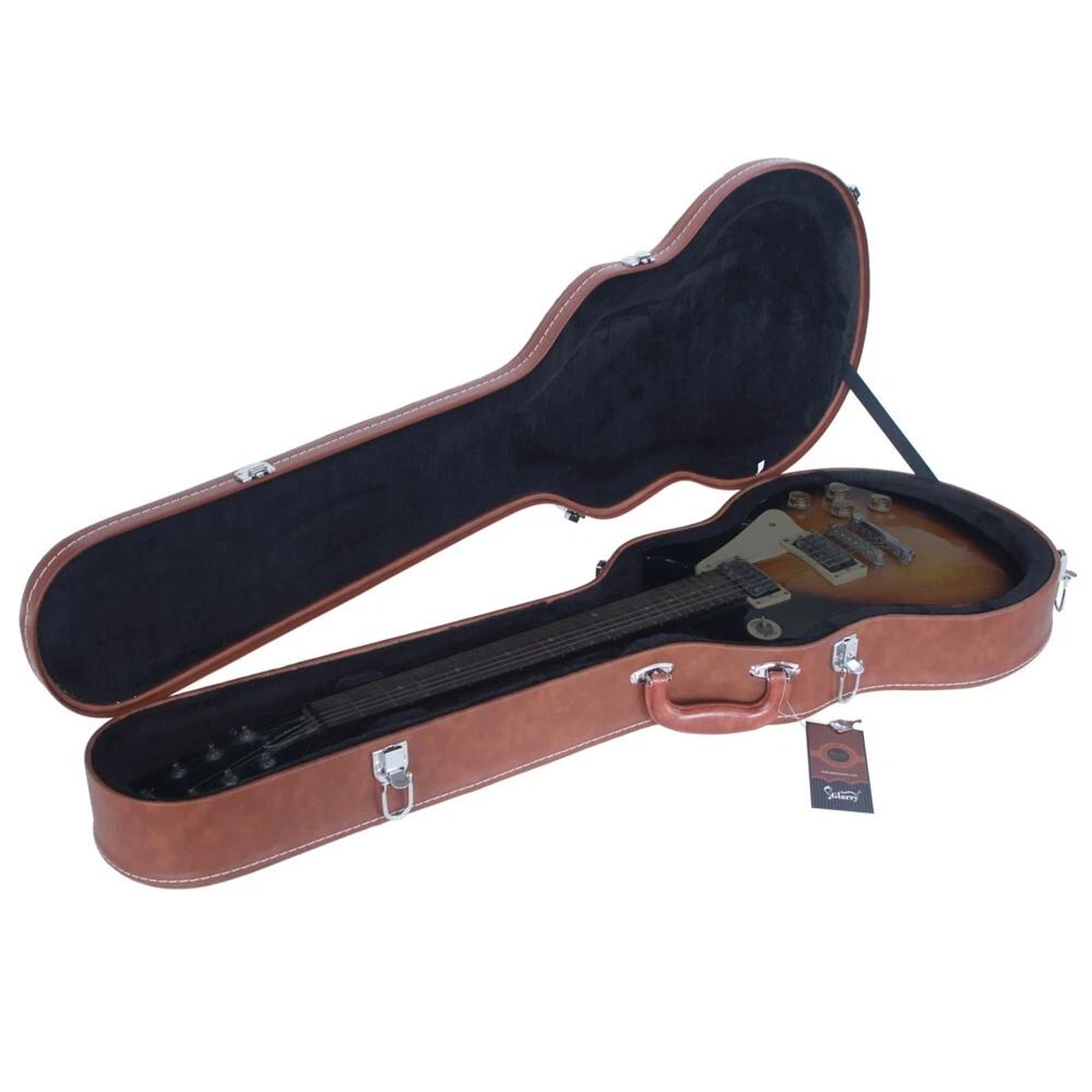 Dark Brown Lockable Hard-Shell Guitar Case for Les Paul LP Guitars, Faux Leather